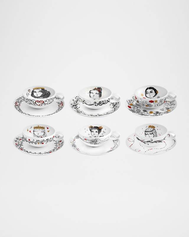 Rainhas de Portugal 8.5 oz. Teacups & Saucers, Set of 6
